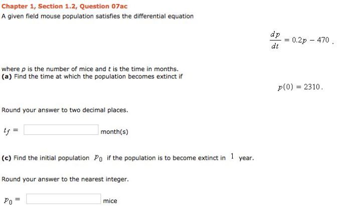 A given field mouse population satisfies the differential equation